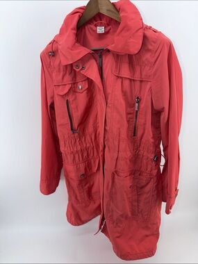 Women's Red Utility Parka Jacket with Multiple Pockets